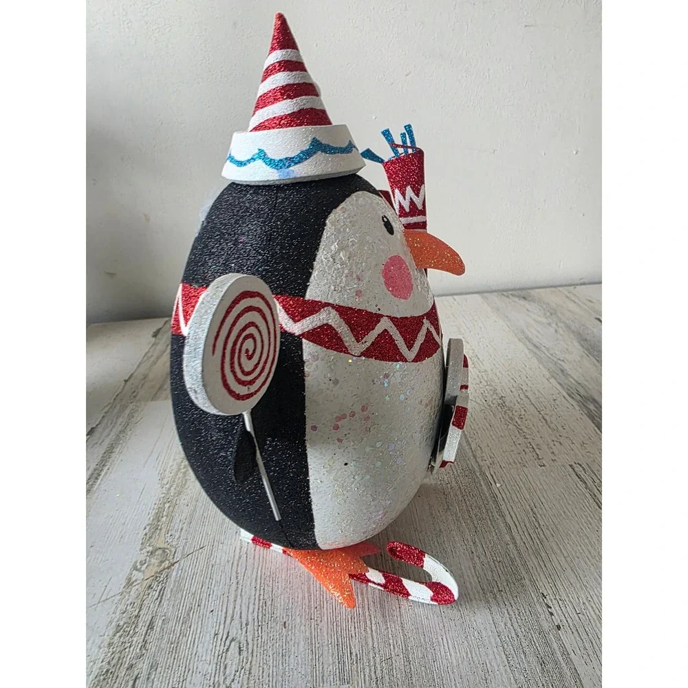 Vintage‎ Pier 1 penguin glitter skates metal lollipop decor scarf sparkle
